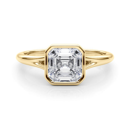 Lab-Grown Asscher Cut Diamond Bezel Set Solitaire Engagement Ring, D Color VVS Clarity