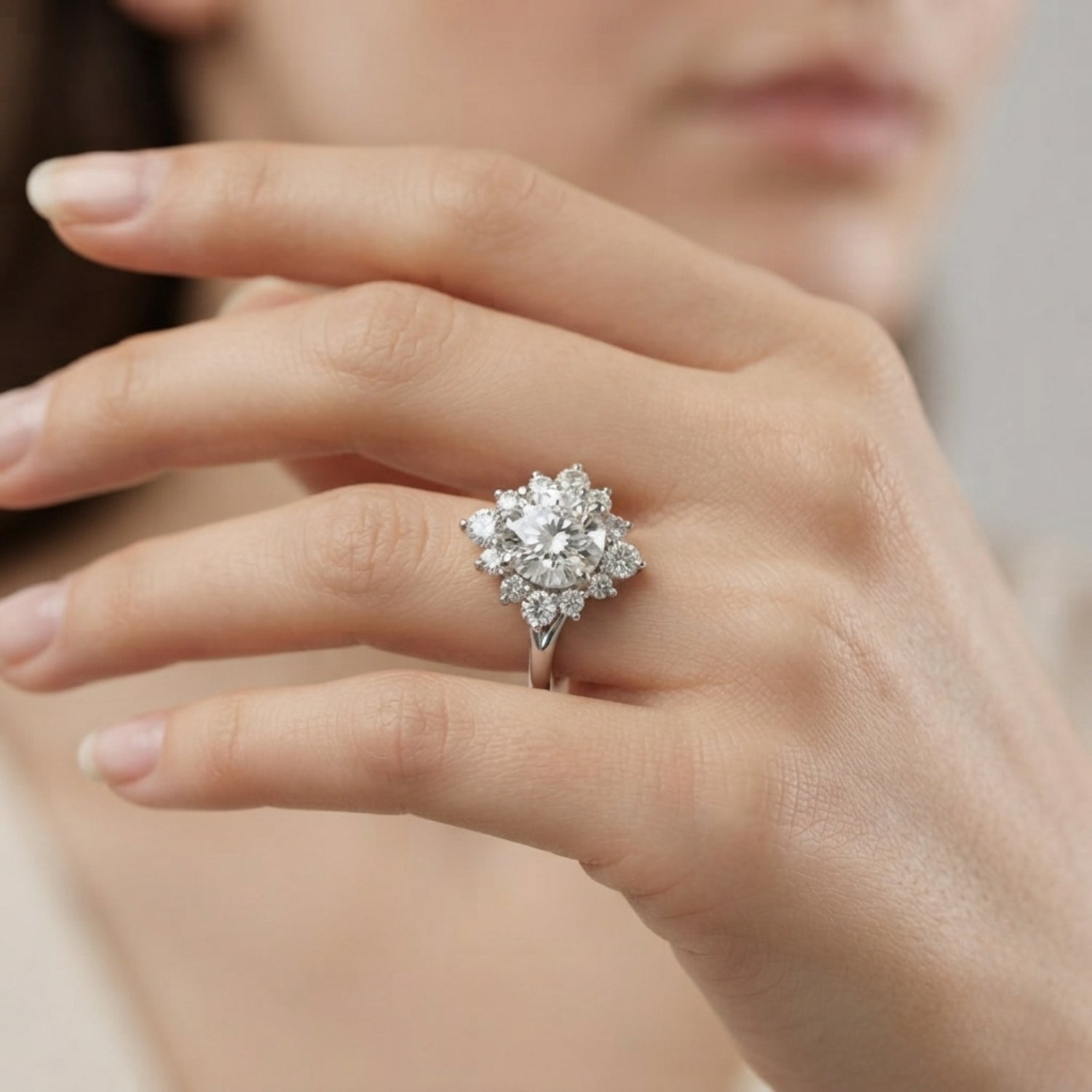 2.00 CT Lab-Grown Diamond Scattered  Halo Engagement Ring in Platinum