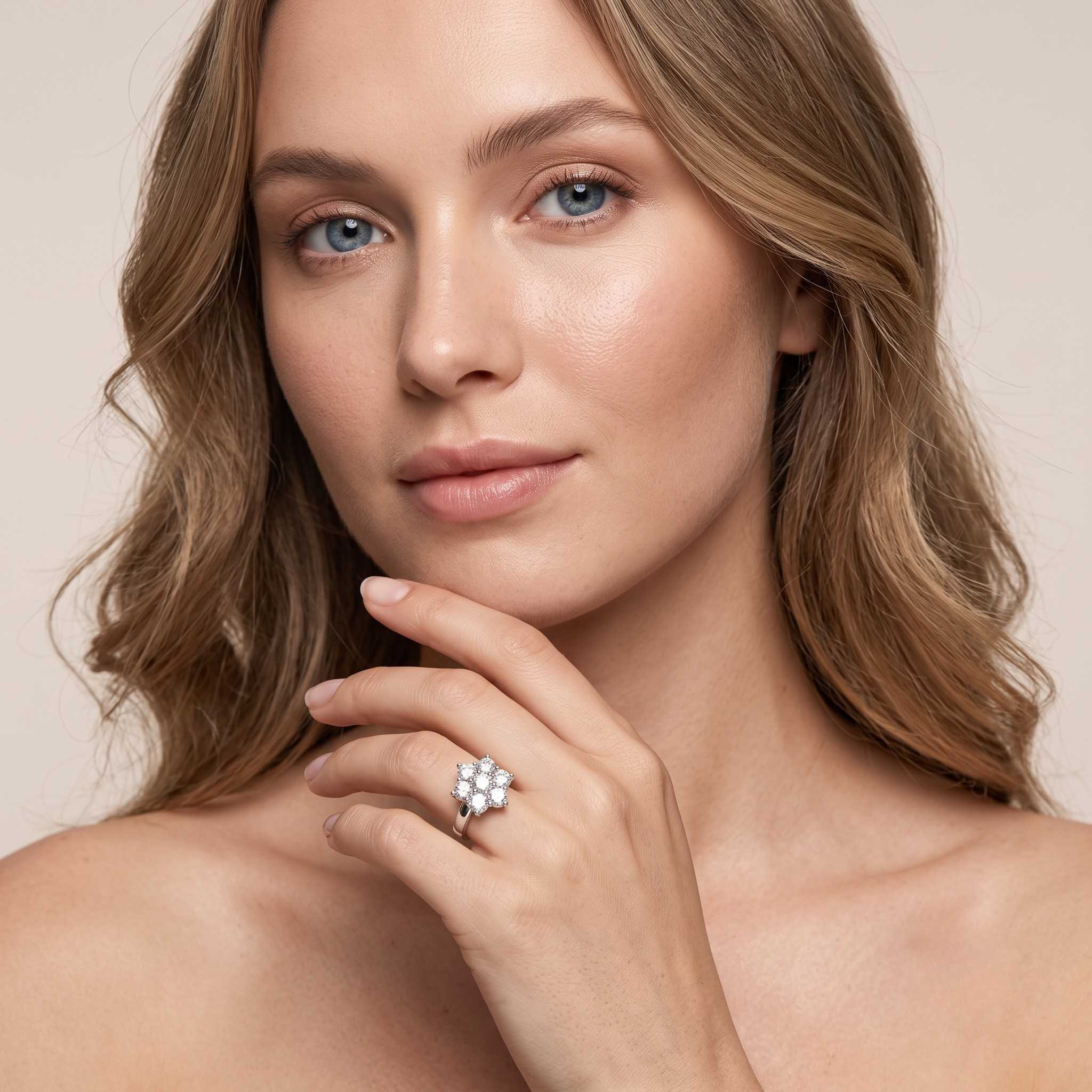 7 stone diamond ring on model birthday gift for her