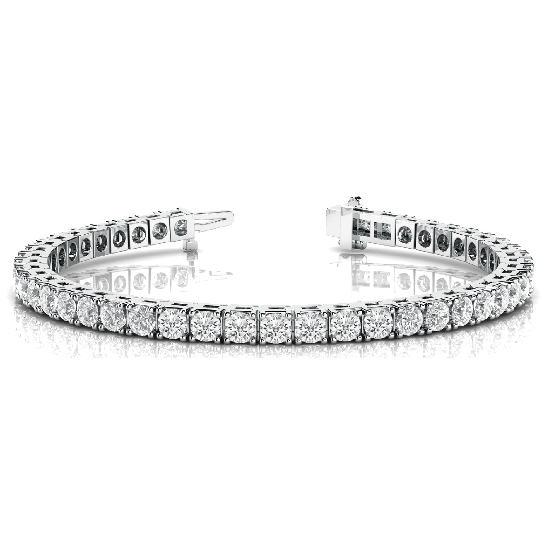 Bracelet de tennis pour femme en or et platine, orné de diamants de laboratoire taille ronde délicate.