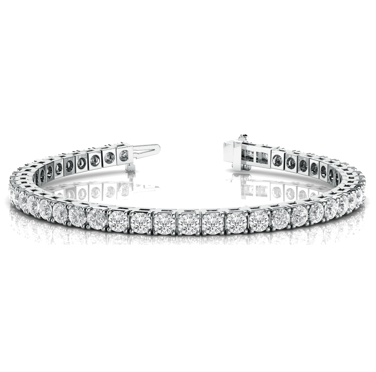 Bracelet de tennis pour femme en or et platine, orné de diamants de laboratoire taille ronde délicate.