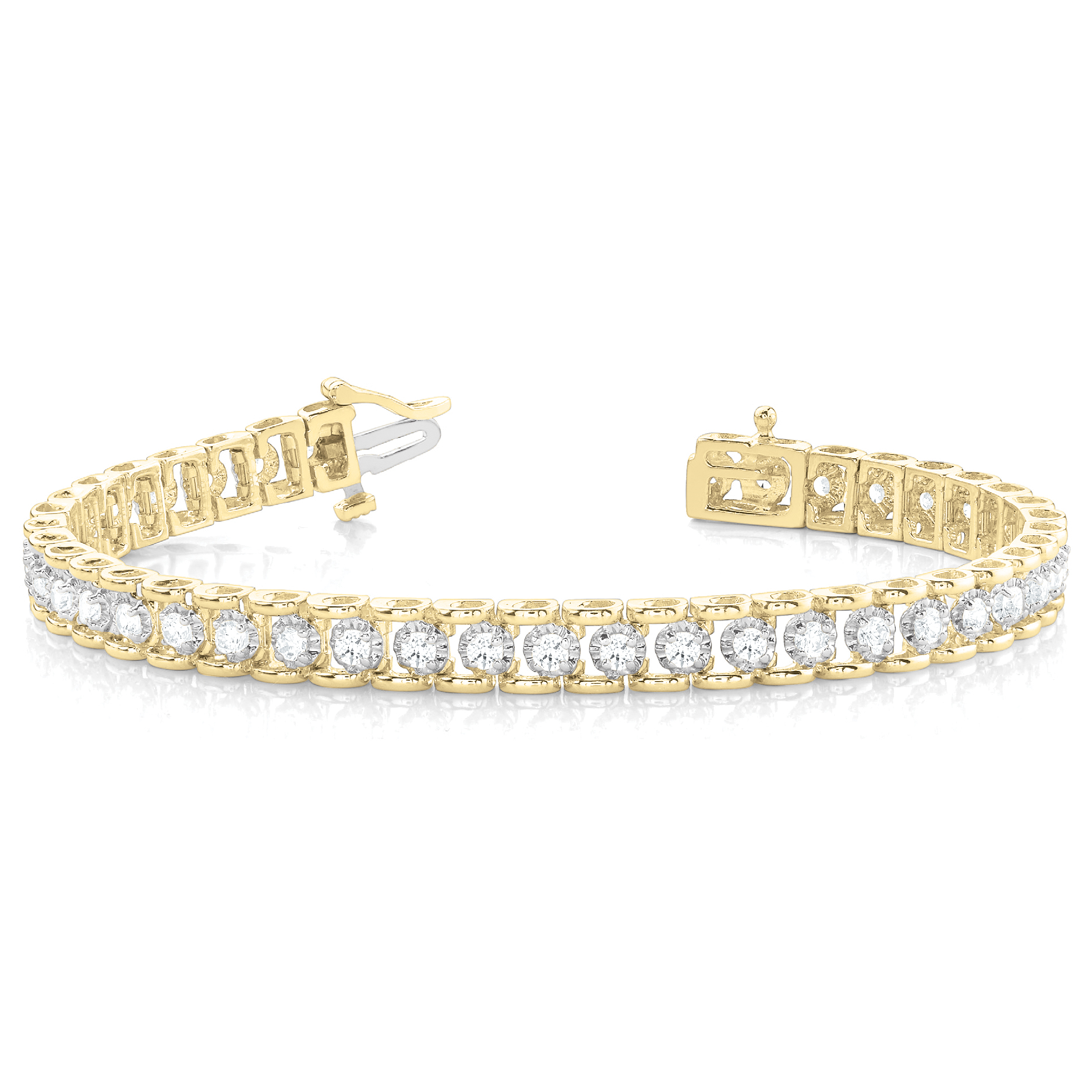 Round Cut Prong Set Diamond Tennis Bracelet in 9K/18K Gold and Platinum