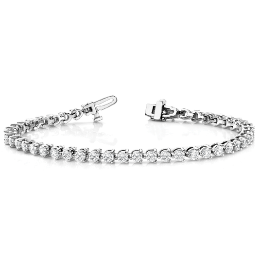 Natural Diamond Tennis Bracelet in Three Prong Set with Secure Box Clasp