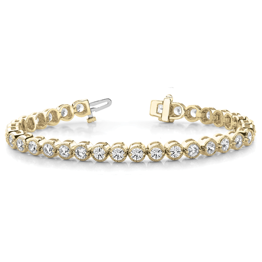 Milgrain Prong Set Round Cut Diamond Tennis Bracelet for Women in Gold & Platinum