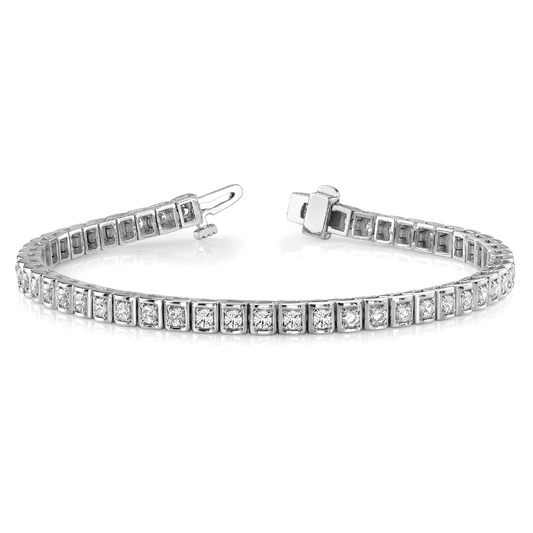 Round Cut Diamond Tennis Bracelet in Square Setting Lab Grown or Natural