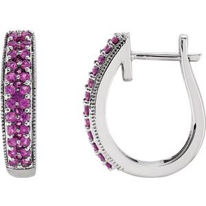 Pink Sapphire Round Hoop Earrings in Gold and Platinum