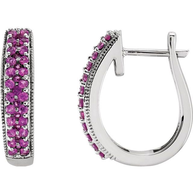 Pink Sapphire Round Hoop Earrings in Gold and Platinum