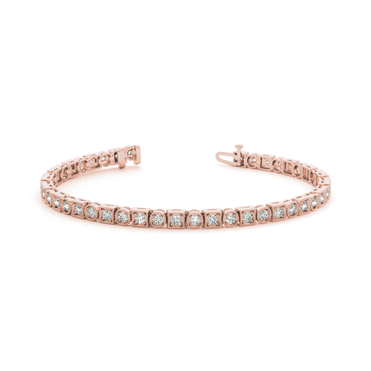 Delicate Milgrain Set Lab Grown or Real Diamond Tennis Bracelet in Gold & Platinum