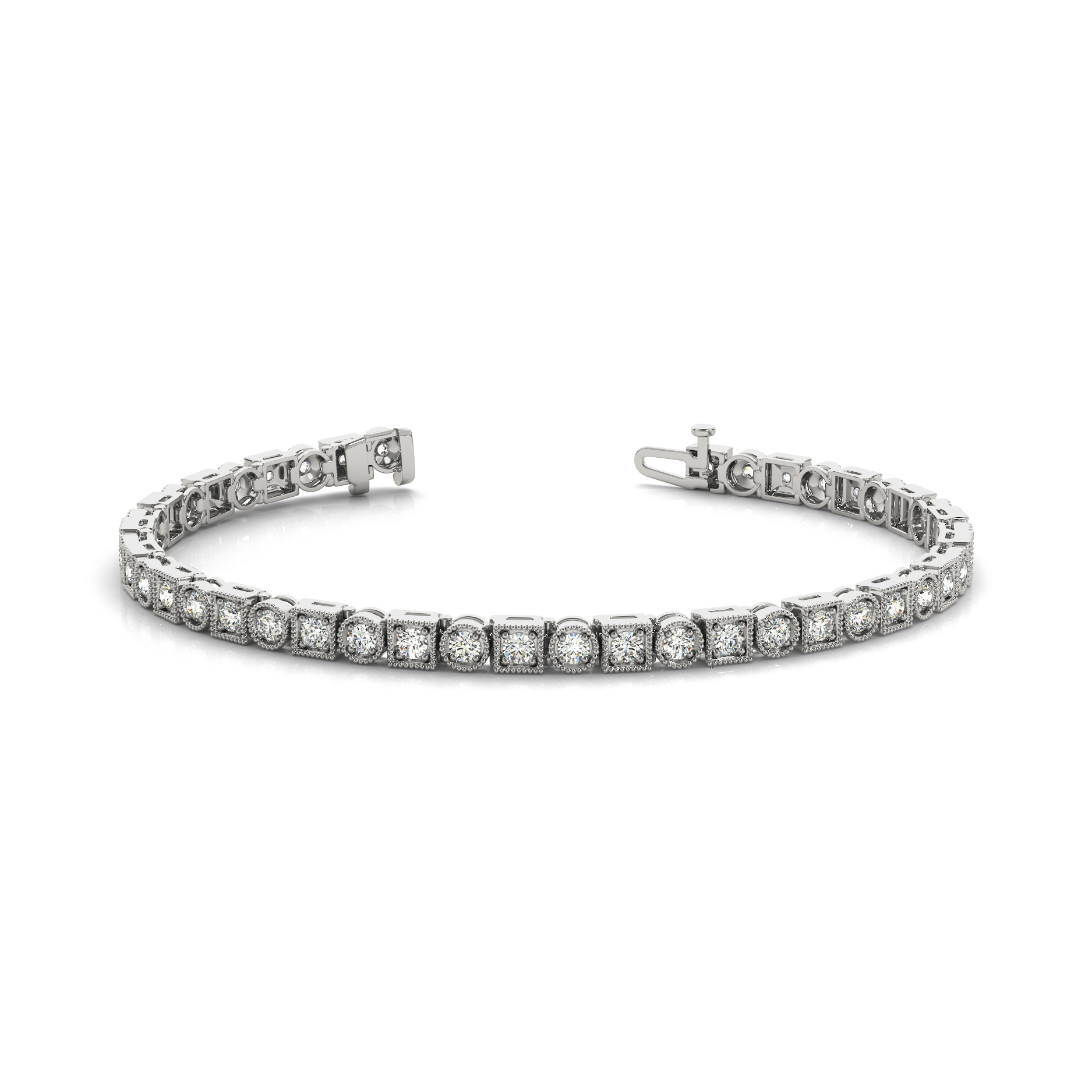 Milgrain Set Lab Grown or Real Diamond Tennis Bracelet in Gold or Platinum