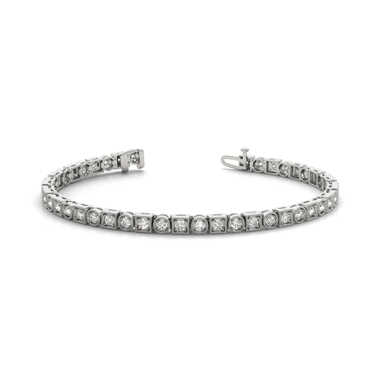 Delicate Milgrain Set Lab Grown or Real Diamond Tennis Bracelet in Gold & Platinum