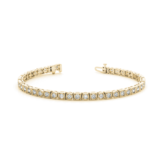 Delicate Milgrain Set Lab Grown or Real Diamond Tennis Bracelet in Gold or Platinum