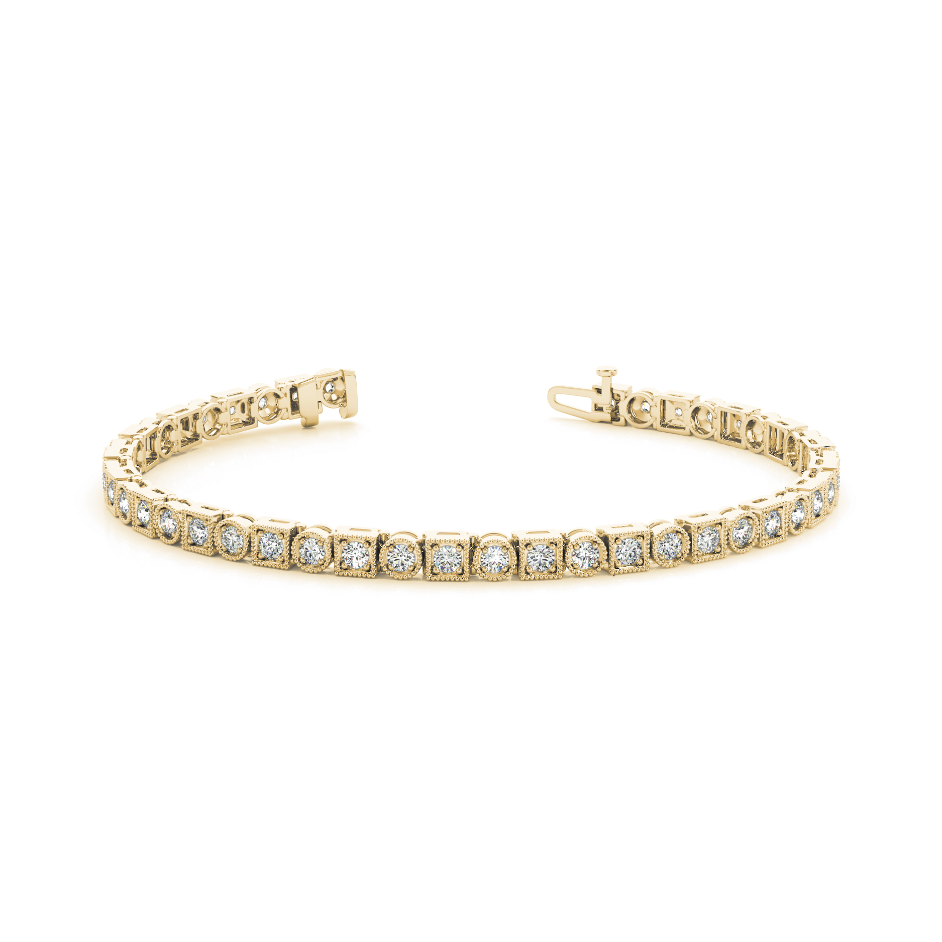 Delicate Milgrain Set Lab Grown or Real Diamond Tennis Bracelet in Gold