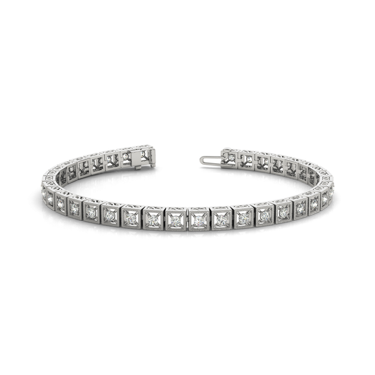 Vintage Round Diamond Tennis Bracelet in Gold or Platinum Hallmarked