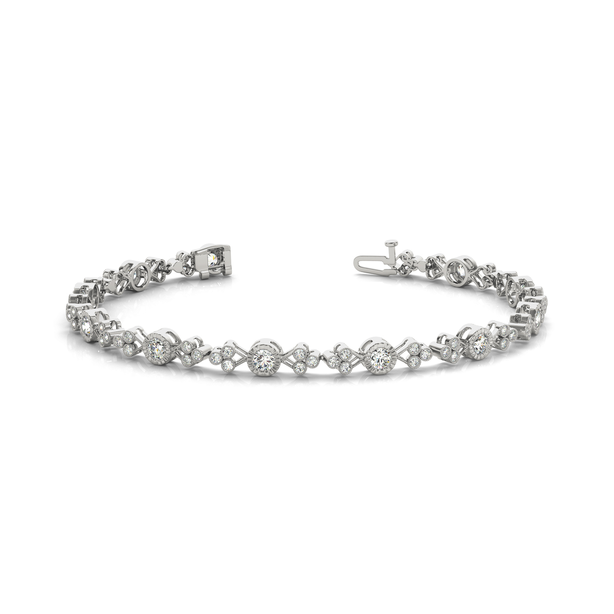 Cluster Diamond Tennis Bracelet in 9K/18K Gold or Platinum Hallmarked