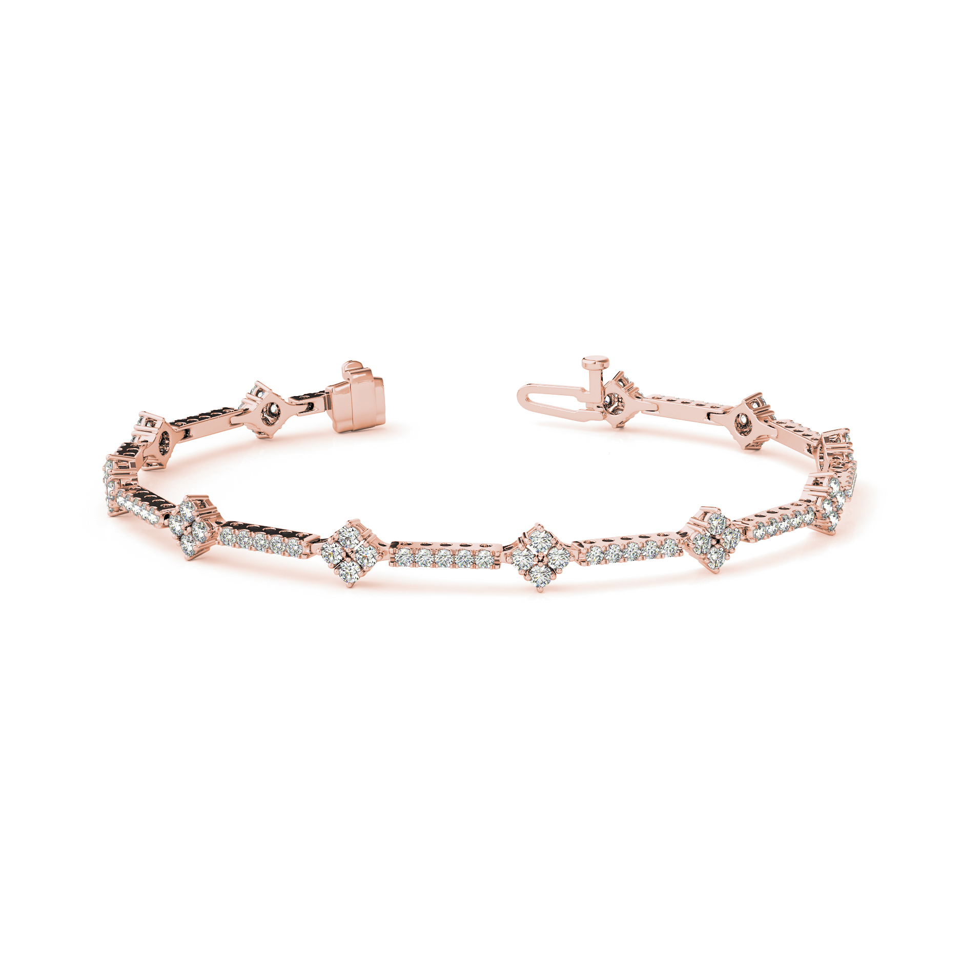 Geometric Link Diamond Tennis Bracelet with Round Cut Diamonds in Gold or Platinum