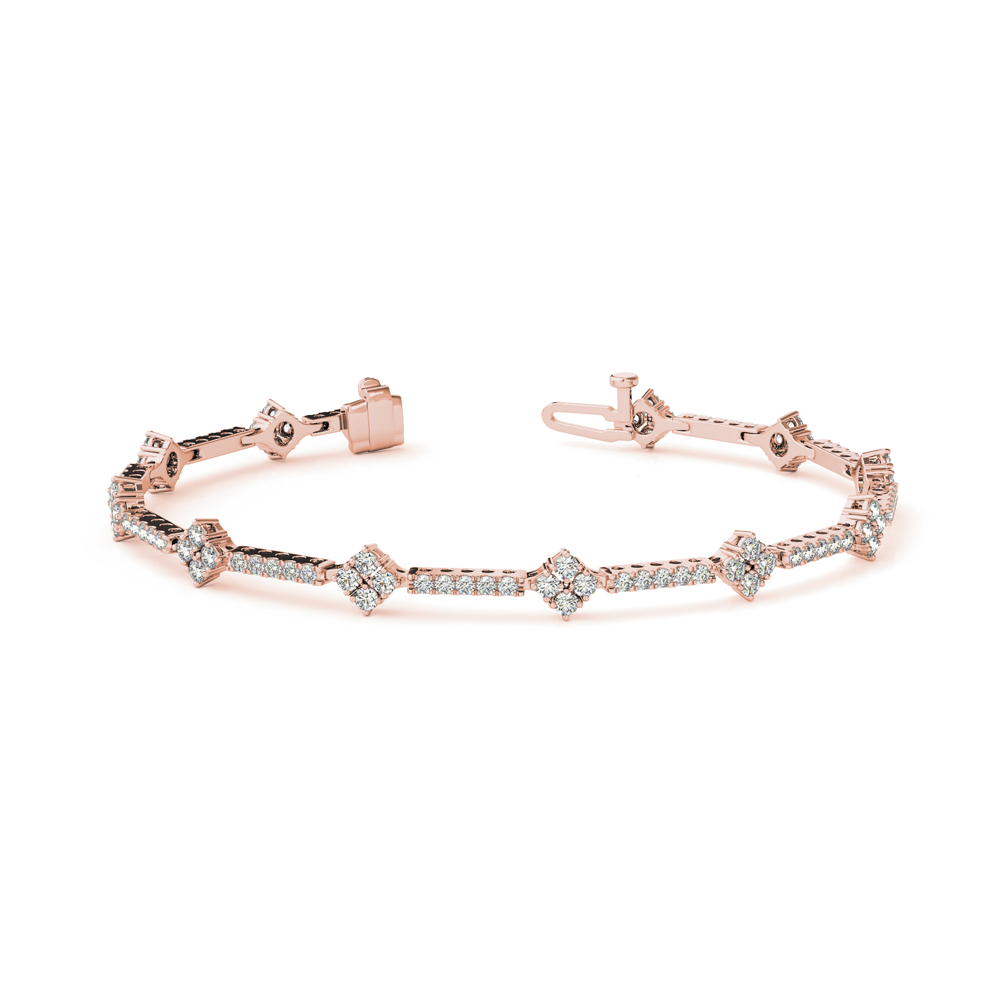 Geometric Link Diamond Tennis Bracelet with Round Cut Diamonds in Gold or Platinum