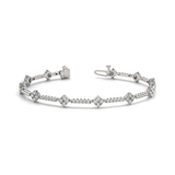 Geometric Link Diamond Tennis Bracelet with Round Cut Diamonds in Gold or Platinum
