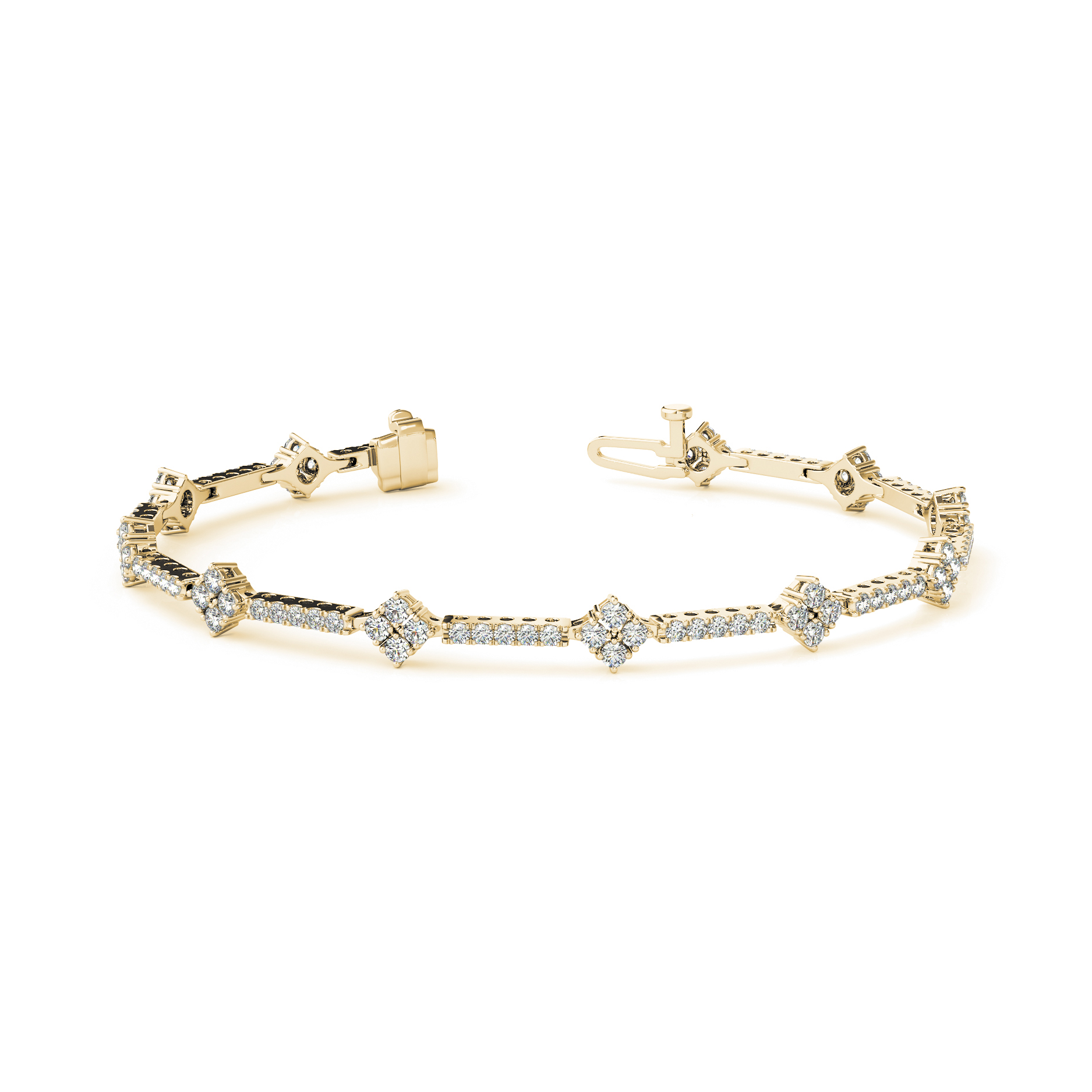 Geometric Link Diamond Tennis Bracelet with Round Cut Diamonds in Gold or Platinum