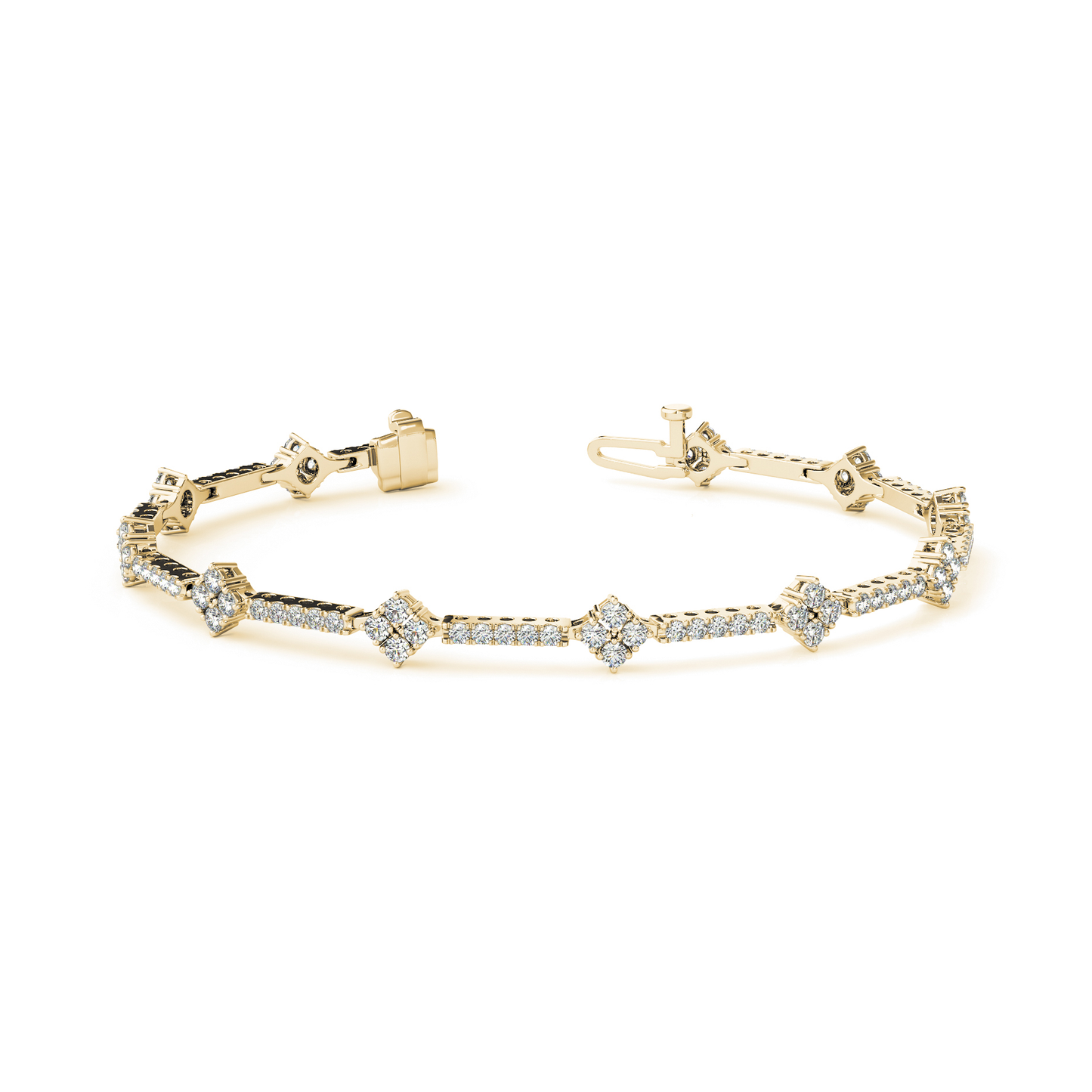 Geometric Link Diamond Tennis Bracelet with Round Cut Diamonds in Gold or Platinum