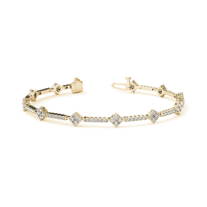 Geometric Link Diamond Tennis Bracelet with Round Cut Diamonds in Gold or Platinum