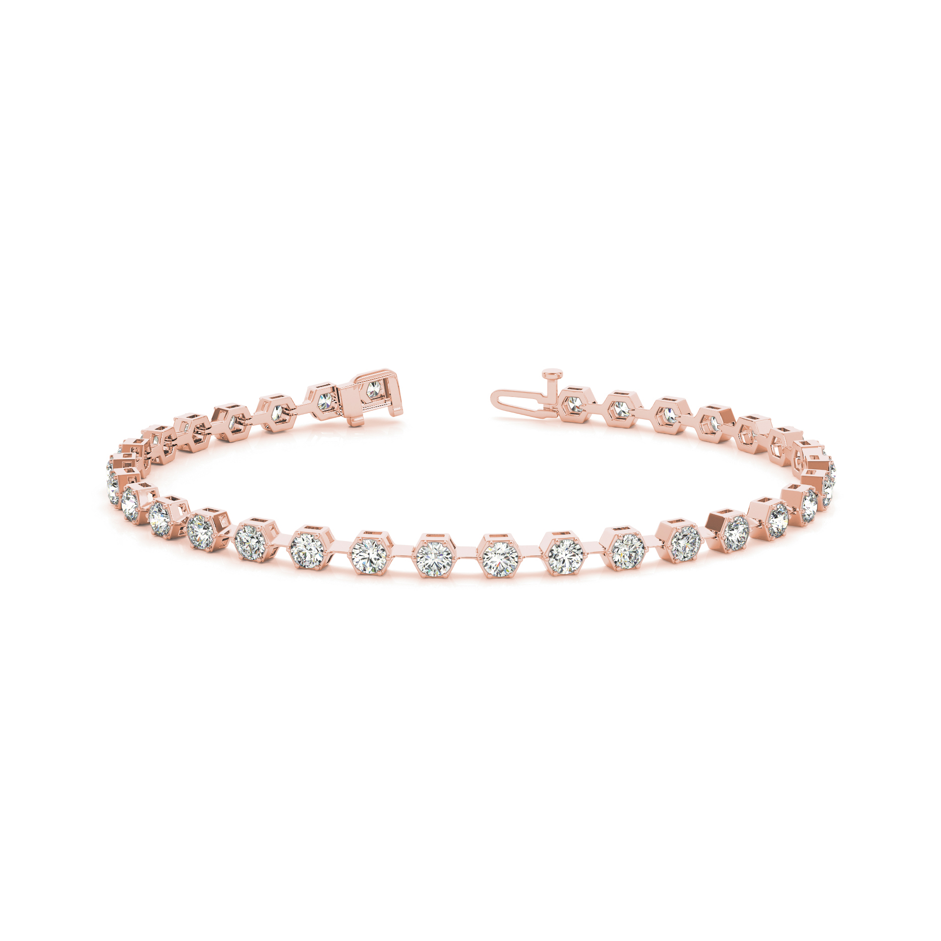 Hexagon Prong Set Diamond Tennis Bracelet in Gold or Platinum UK Made