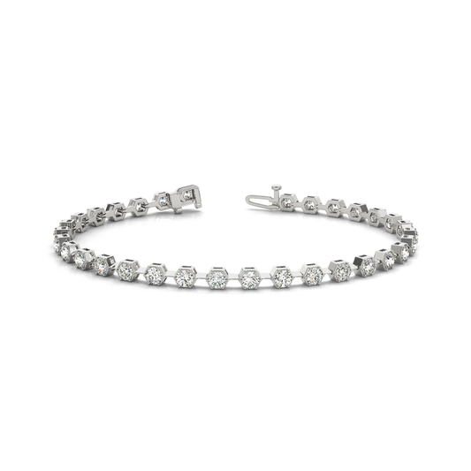 Hexagon Prong Set Diamond Tennis Bracelet in Gold or Platinum UK Made
