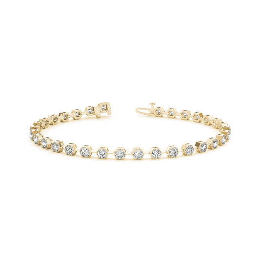 Hexagon Prong Set Lab Grown Diamond Tennis Bracelet in Gold or Platinum UK Made