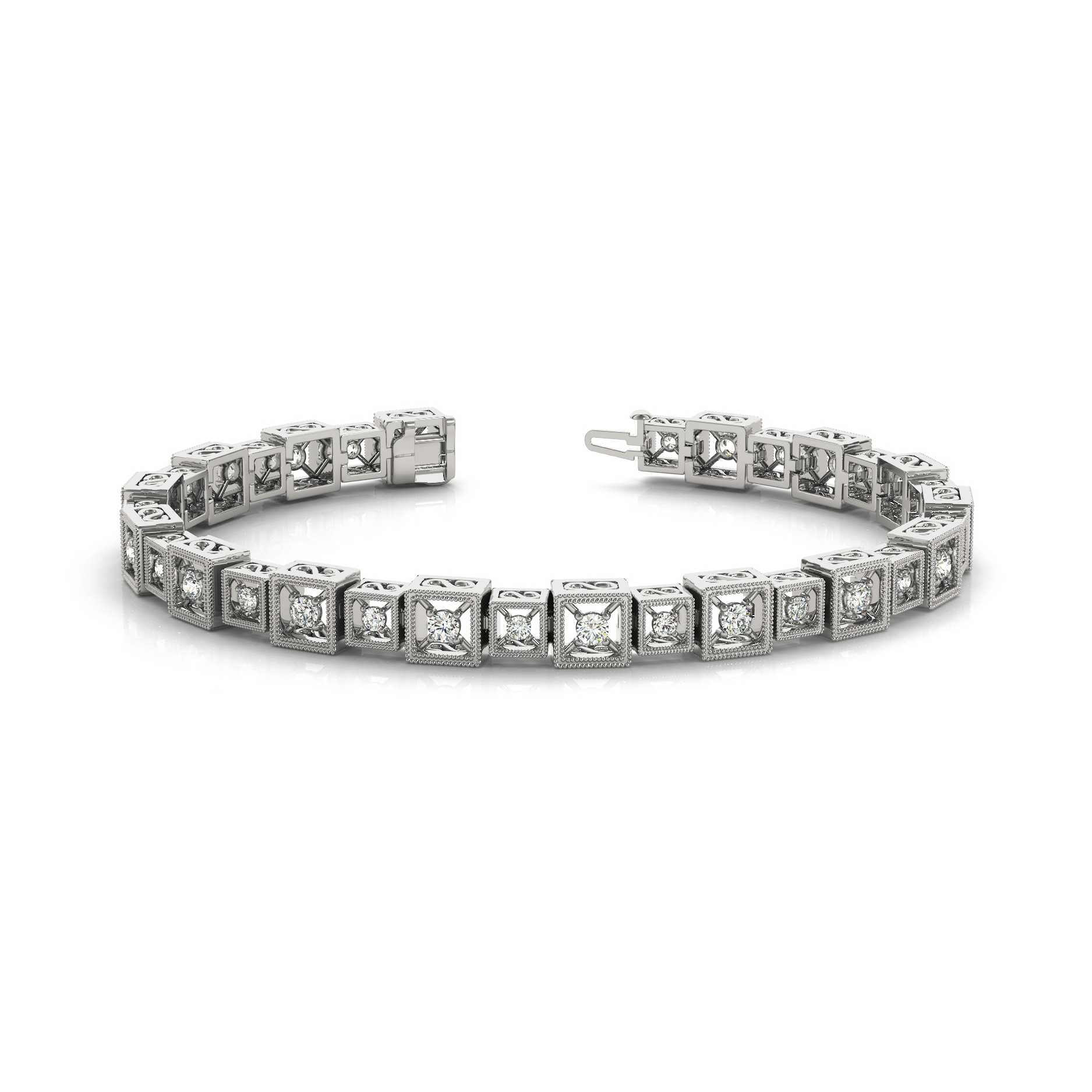 Round Cut Diamond Tennis Bracelet in Gold and Platinum with Prong Setting