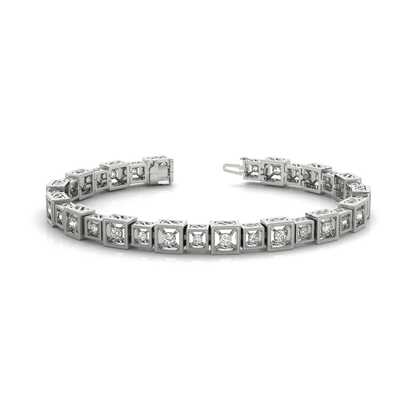 Round Cut Diamond Tennis Bracelet in Gold and Platinum Hallmarked