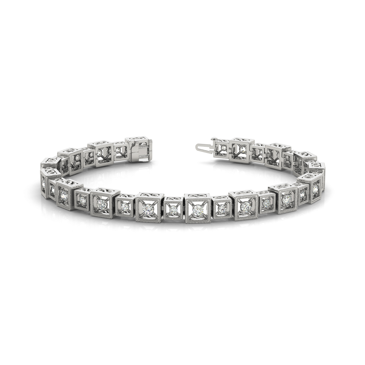 Round Cut Diamond Tennis Bracelet in Gold and Platinum with Prong Setting