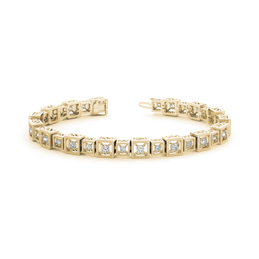 Round Cut Diamond Tennis Bracelet in Gold and Platinum Hallmarked