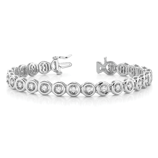 Round Diamond Tennis Bracelet in Bezel Setting | Gold or Platinum | Box Clasp