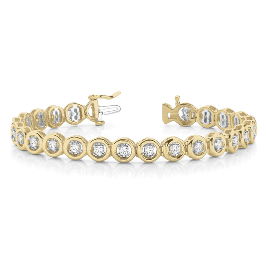 Round Diamond Tennis Bracelet in Bezel Setting | Gold or Platinum | Box Clasp