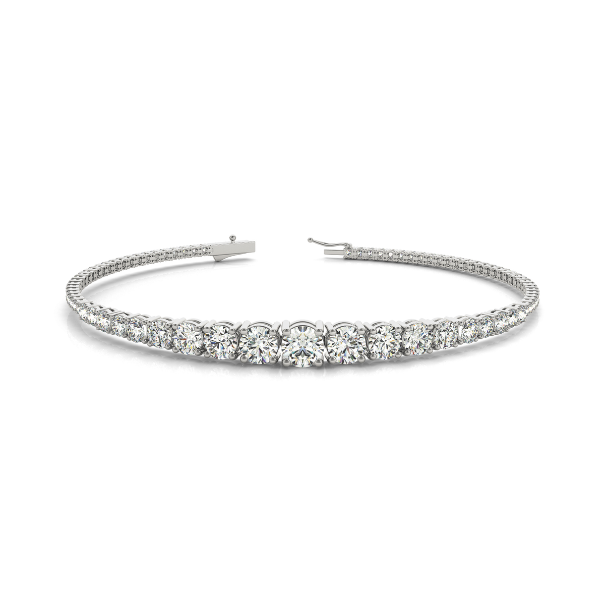 Graduated Round Diamond Tennis Bracelet in 9K Gold or Platinum | Luxury Jewelry