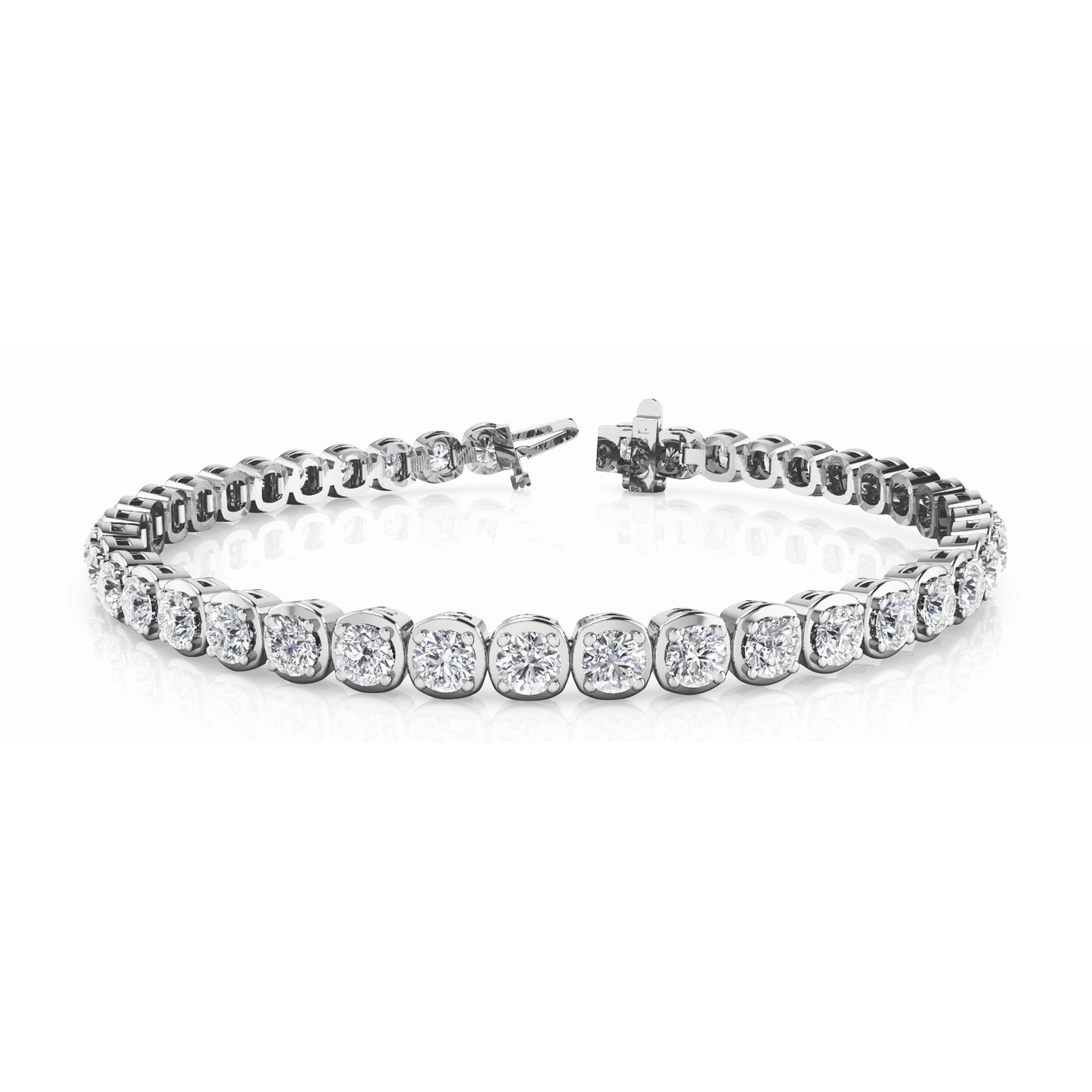 Cushion Link Tennis Bracelet with Round Cut Lab or Natural Diamonds in Gold & Platinum