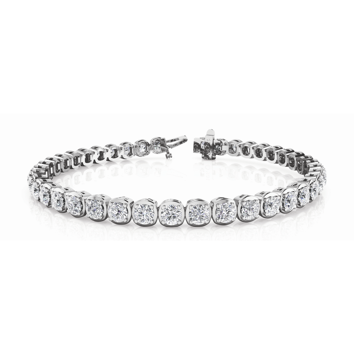 Cushion Link Tennis Bracelet with Round Cut Lab or Natural Diamonds in Gold & Platinum