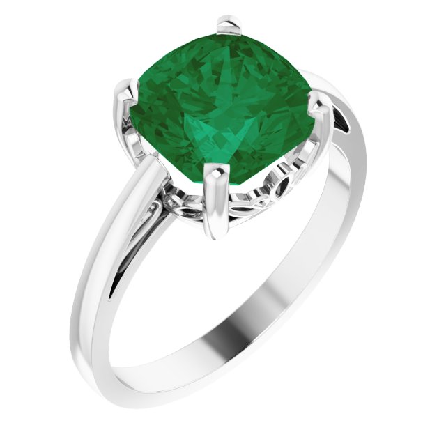 Cushion Lab-Grown Emerald Solitaire Ring in Gold
