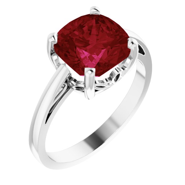 Cushion Lab-Grown Ruby Solitaire Ring in Gold