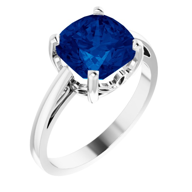 Cushion Lab-Grown Blue Sapphire Solitaire Ring in Gold