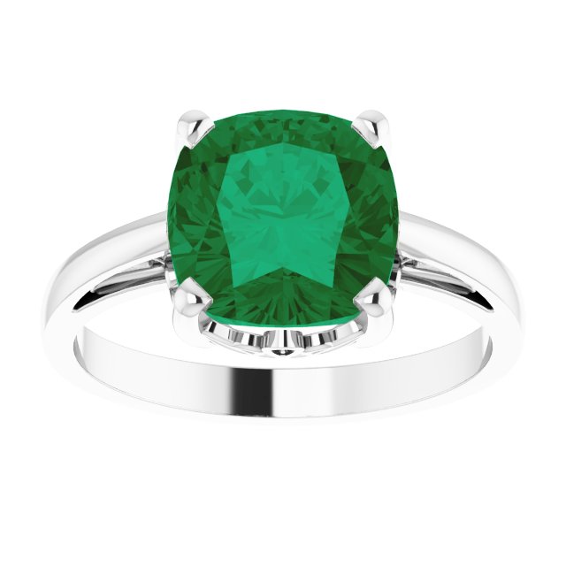 Cushion Lab-Grown Emerald Solitaire Ring in Gold