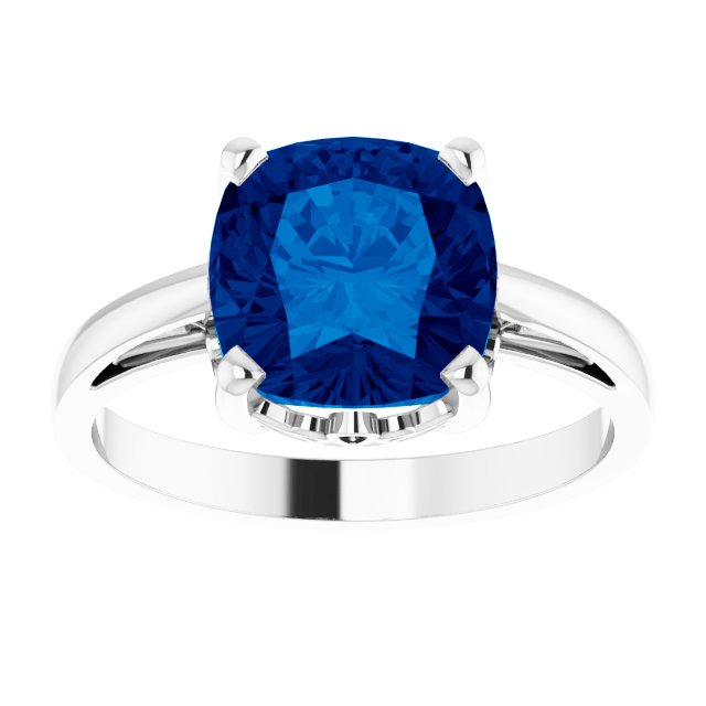Cushion Lab-Grown Blue Sapphire Solitaire Ring in Gold