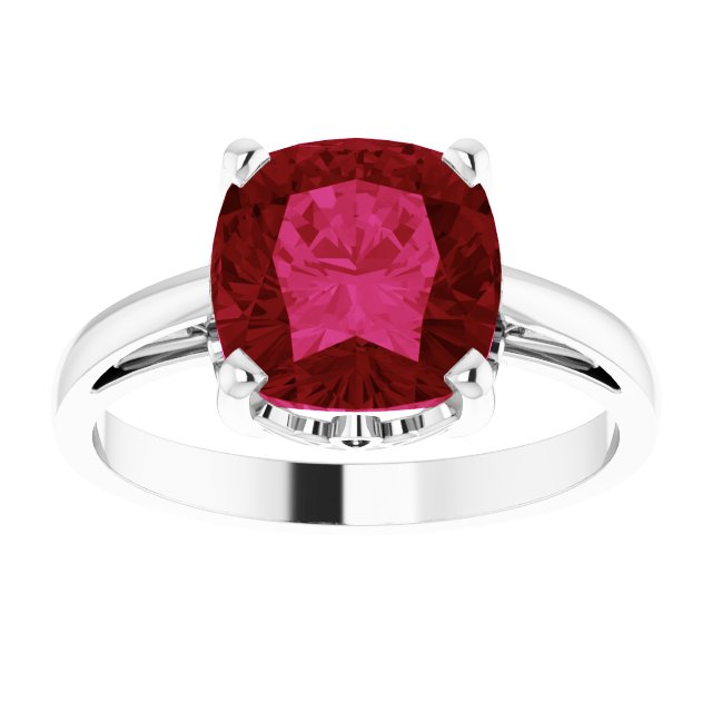 Cushion Lab-Grown Ruby Solitaire Ring in Gold