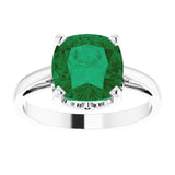 Cushion Lab-Grown Emerald Solitaire Ring in Gold