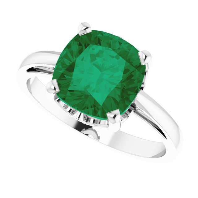 Cushion Lab-Grown Emerald Solitaire Ring in Gold