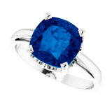 Cushion Lab-Grown Blue Sapphire Solitaire Ring in Gold