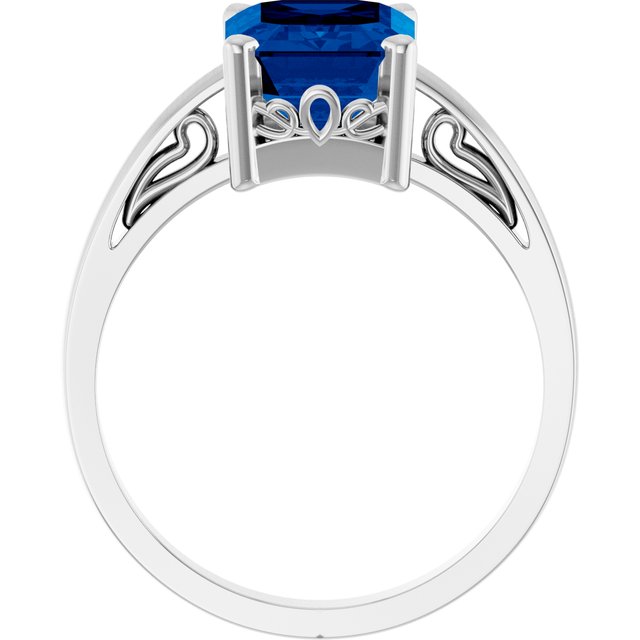 Emerald Lab-Grown Blue Sapphire Solitaire Ring in Gold