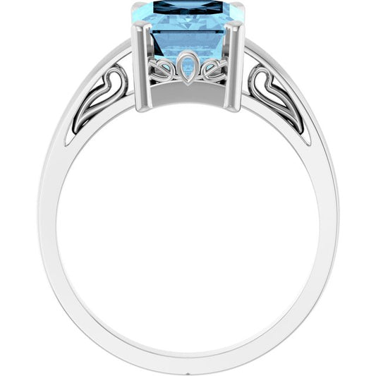 Emerald Aquamarine Solitaire Ring in Gold