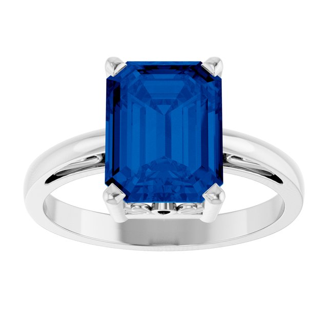 Emerald Lab-Grown Blue Sapphire Solitaire Ring in Gold