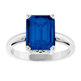 Emerald Lab-Grown Blue Sapphire Solitaire Ring in Gold