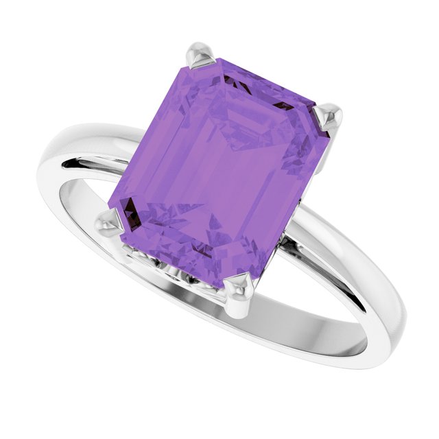 Emerald Amethyst Solitaire Ring in Gold